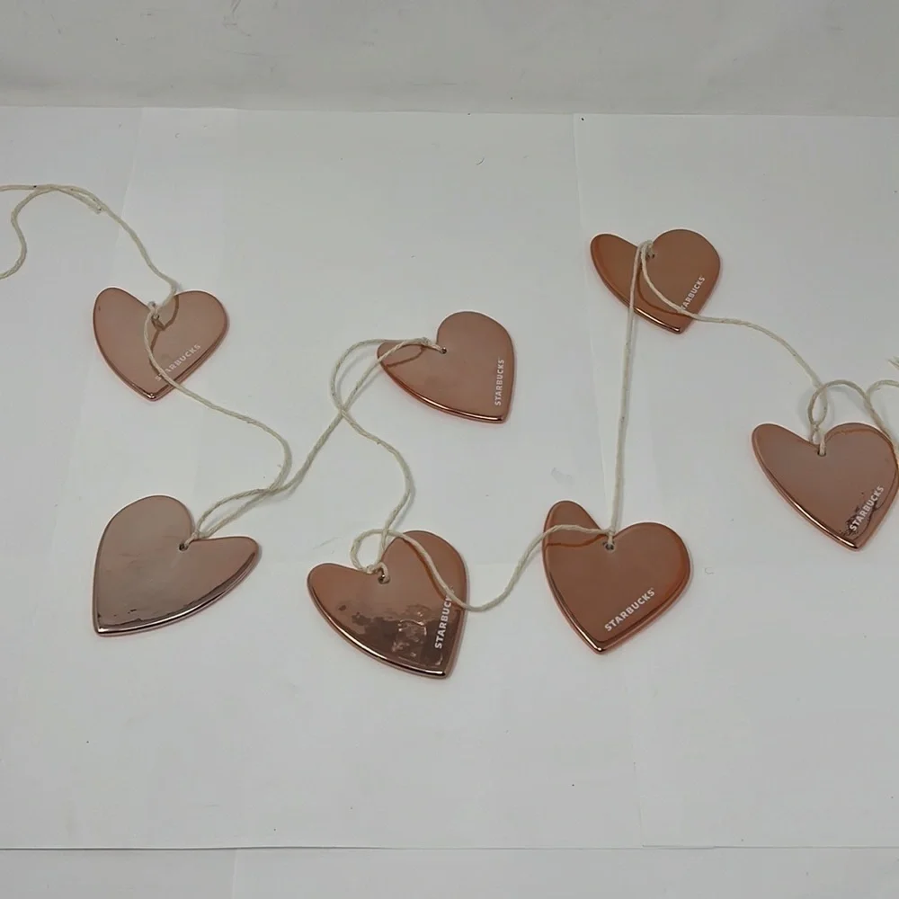 Starbucks Rose Gold Heart 7 Piece Ceramic Christmas Tree Garland Ornament